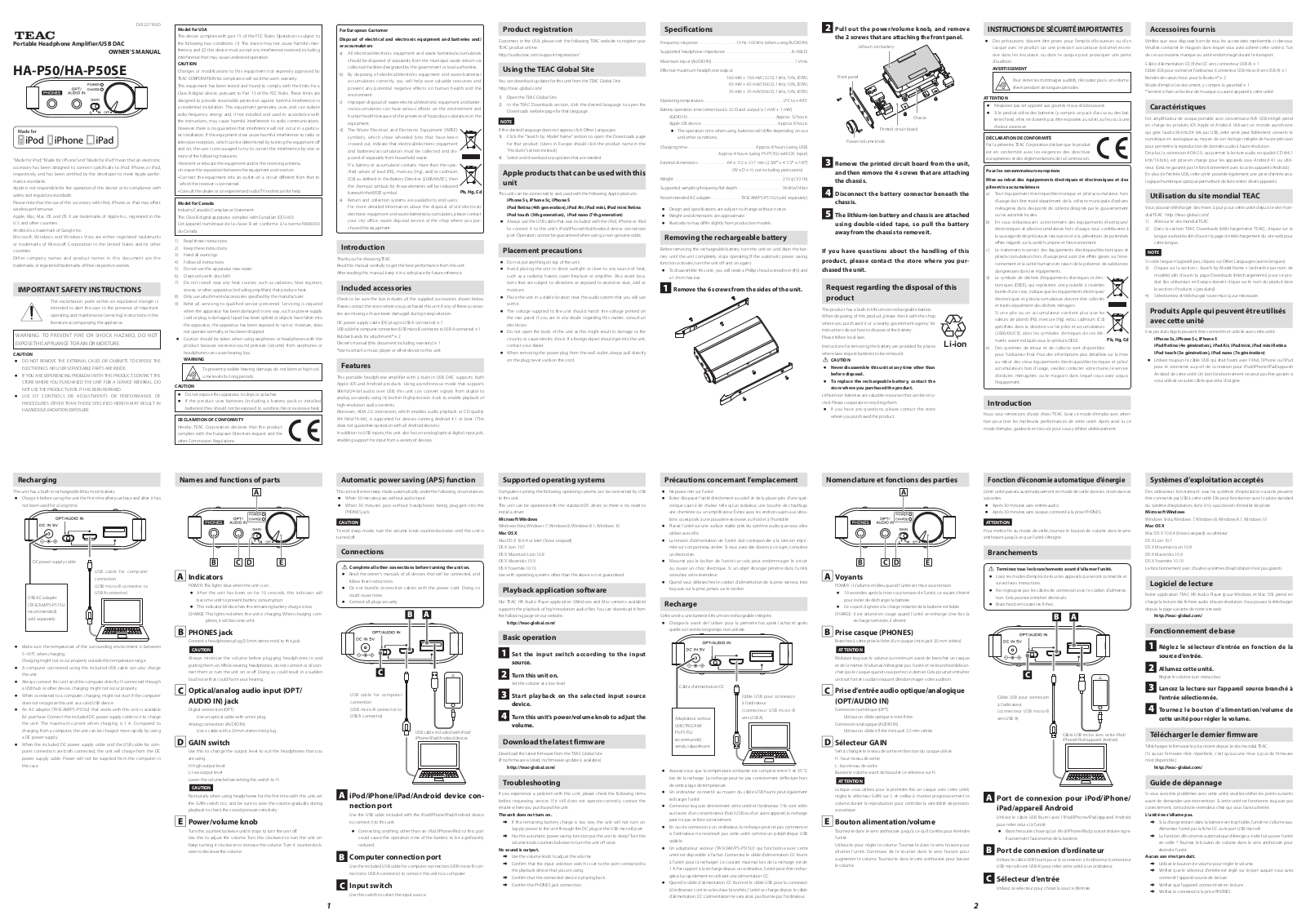 TEAC HA-P50 Owner's Manual