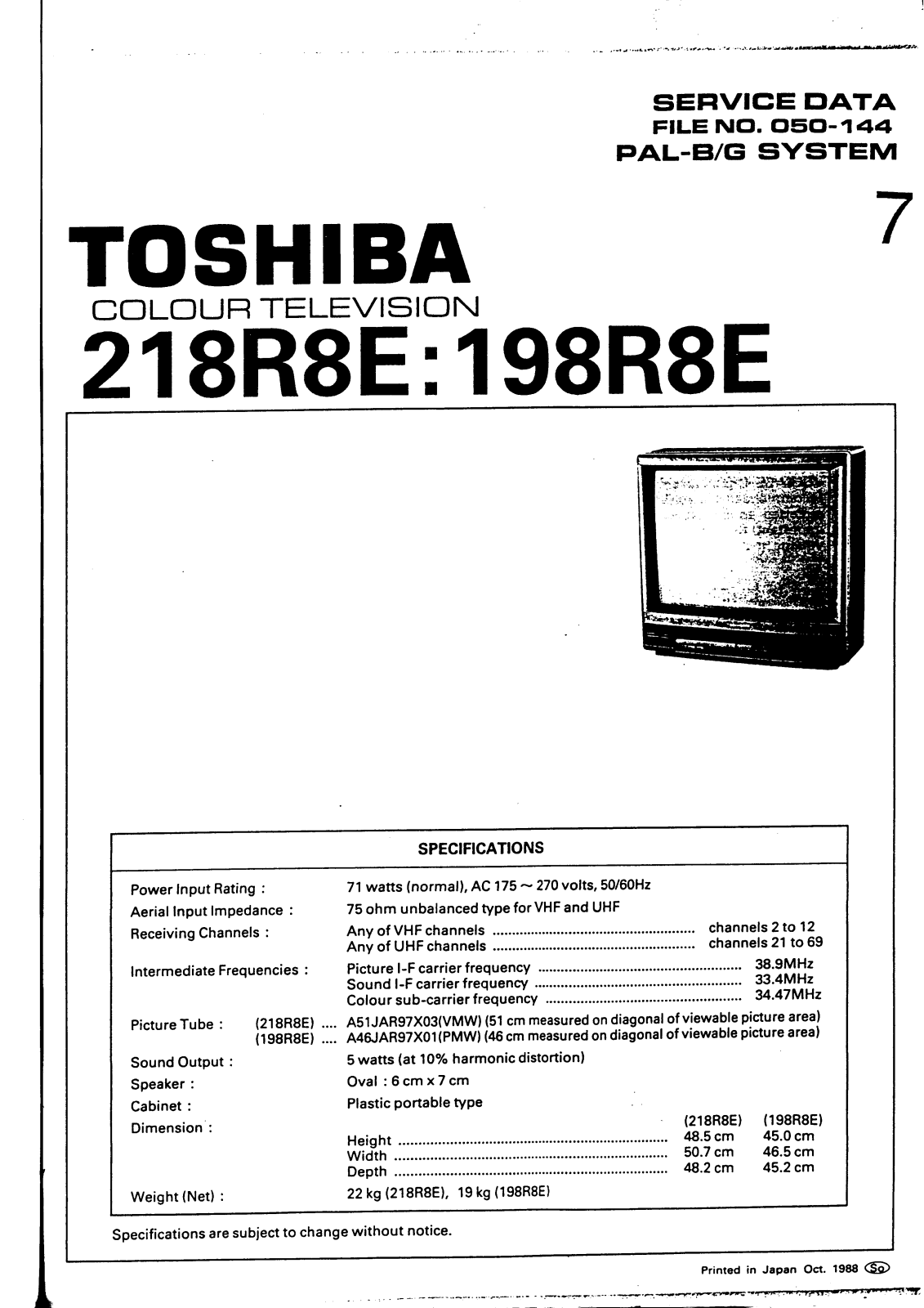 Toshiba 198R8E, 218R8E Service Manual