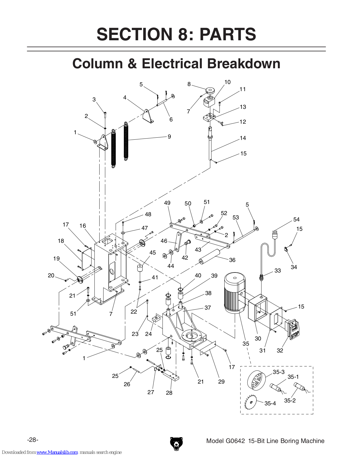 Grizzly Line Boring Machine G0642 Parts List