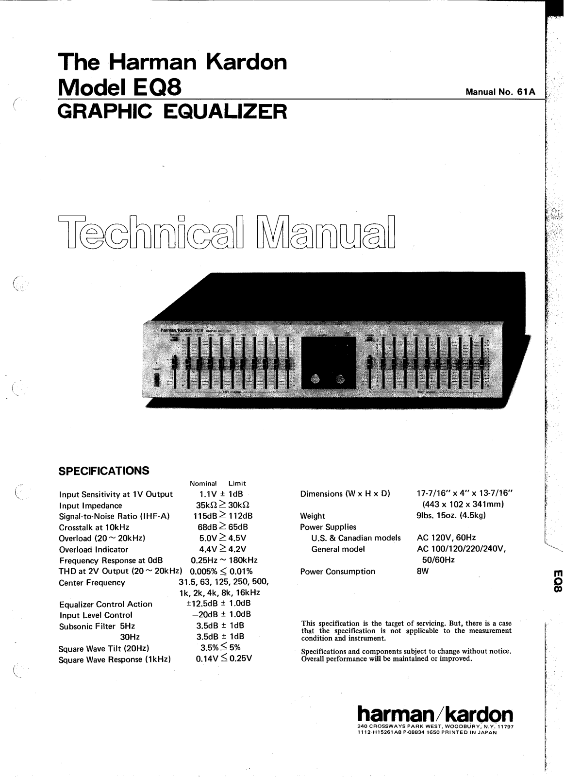 Harman Kardon EQ-8 Service manual