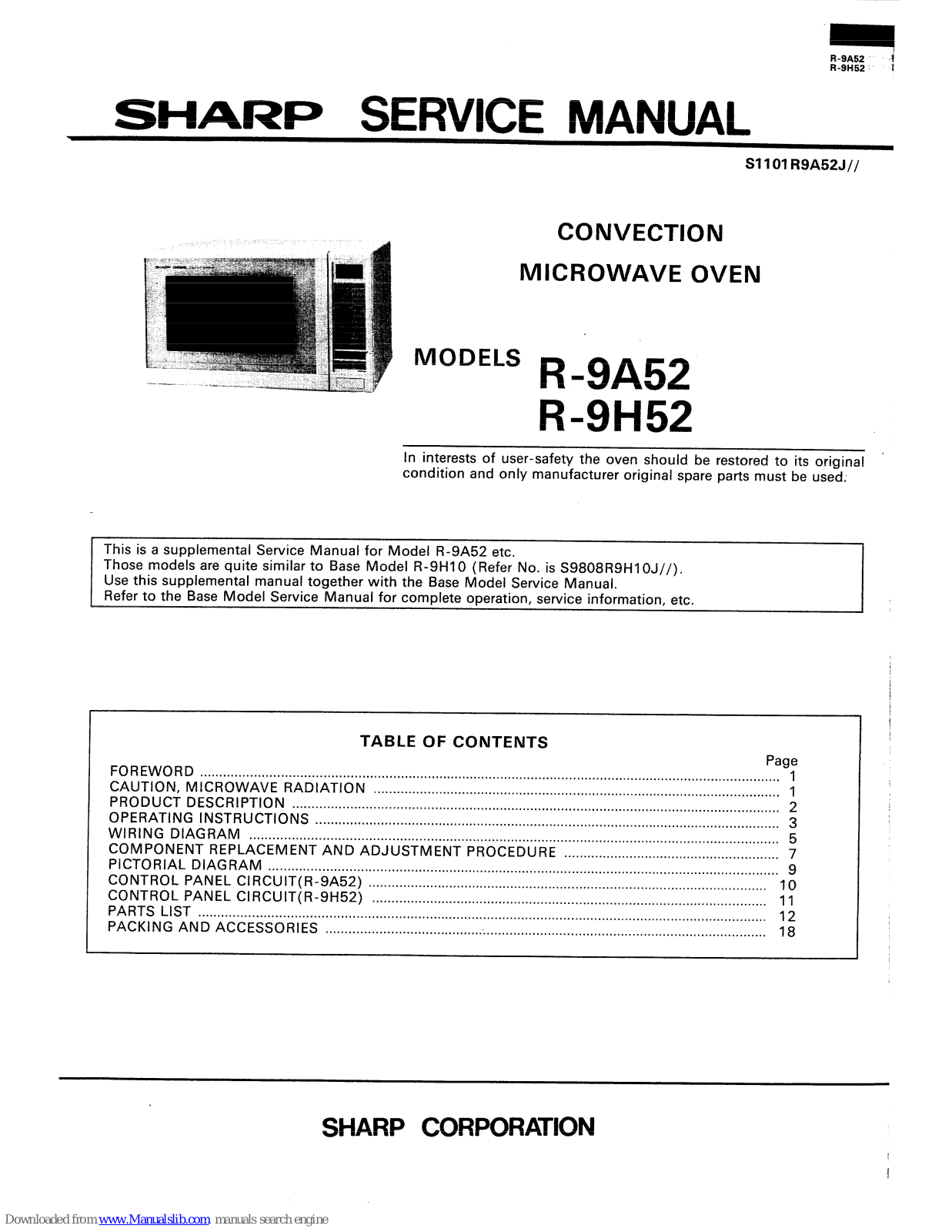 Sharp R-9A52, R-9H52 Service Manual - ManualMachine.com