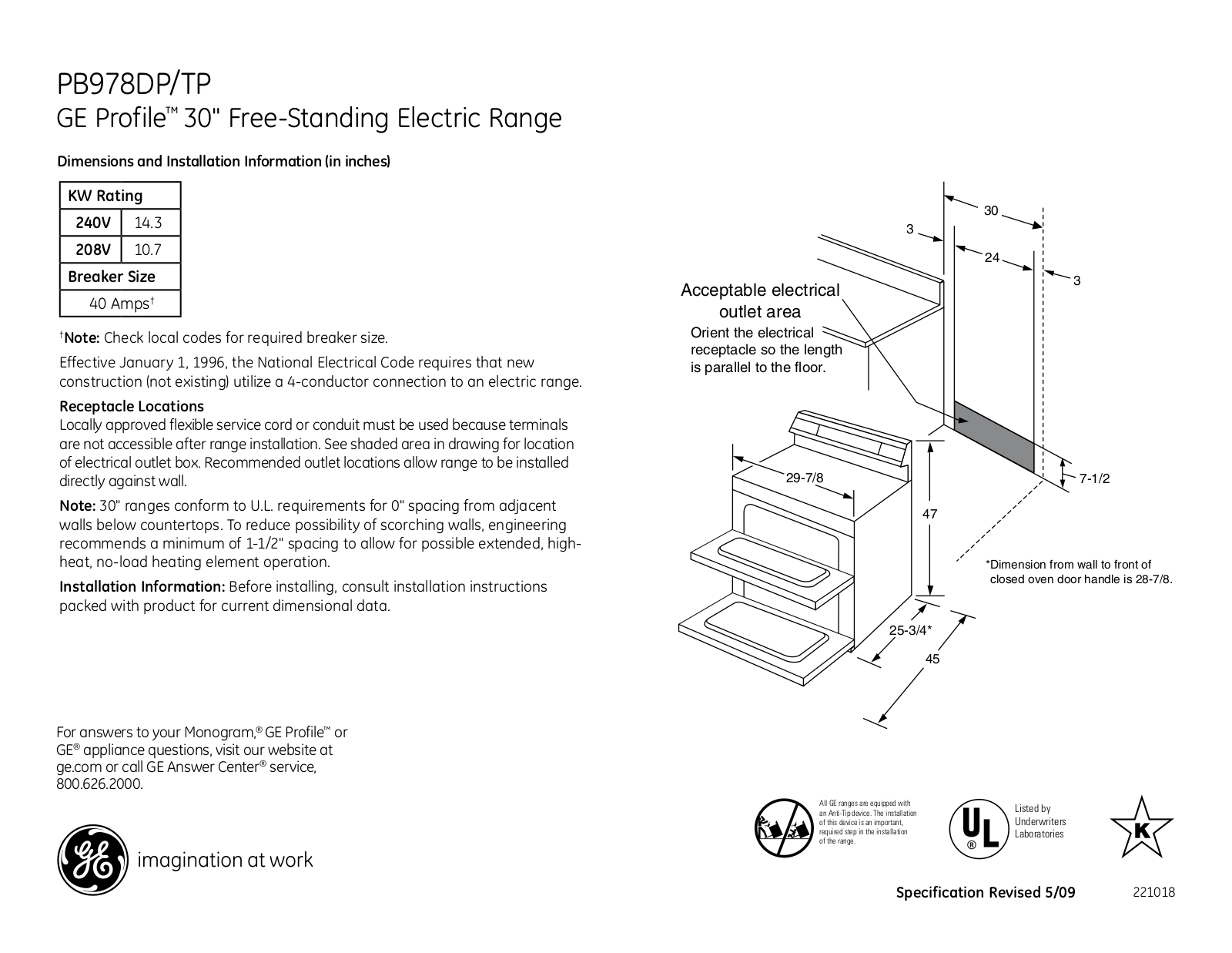 General Electric PB978TPWW User Manual