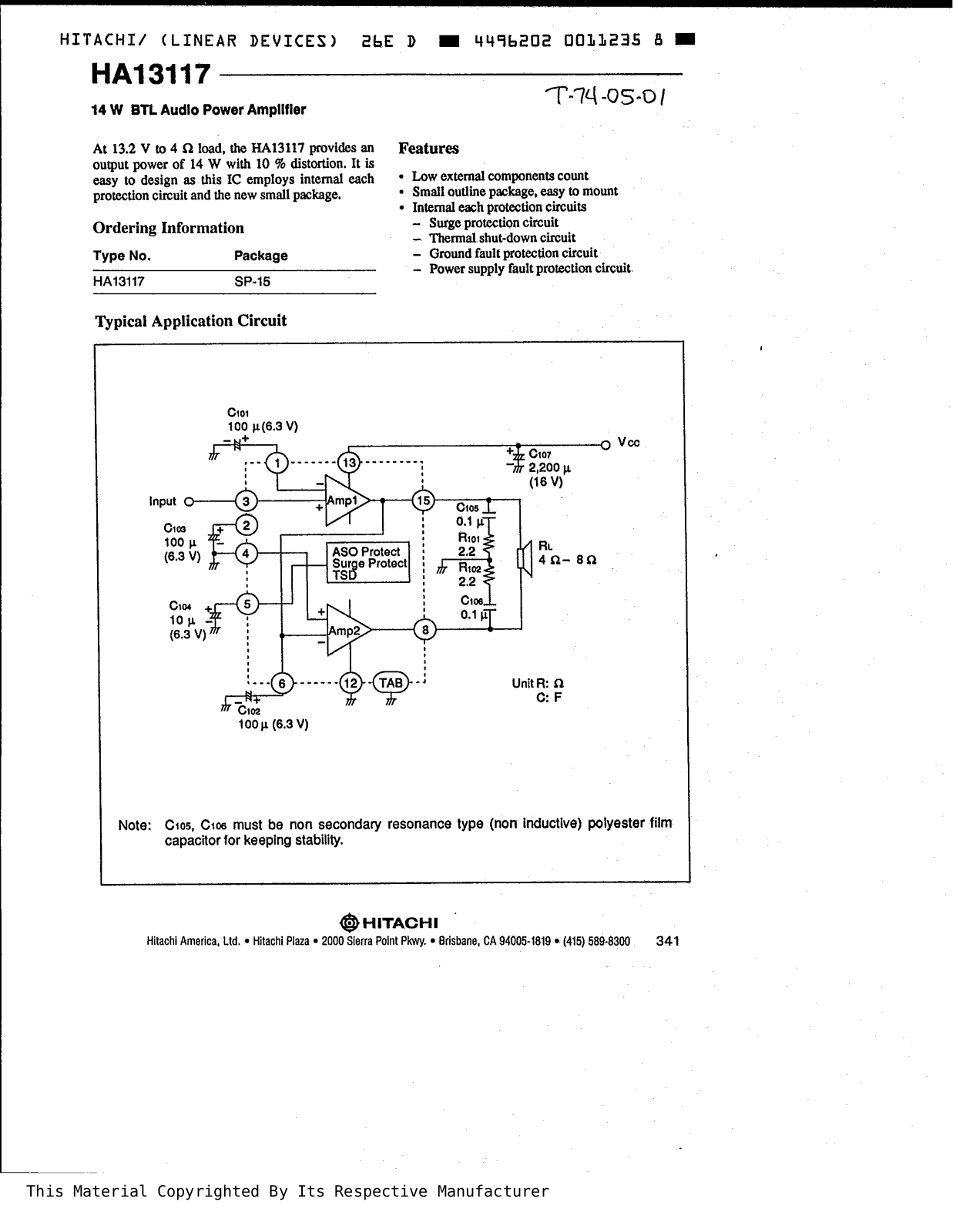 Datasheet HA13117 Specification - ManualMachine.com