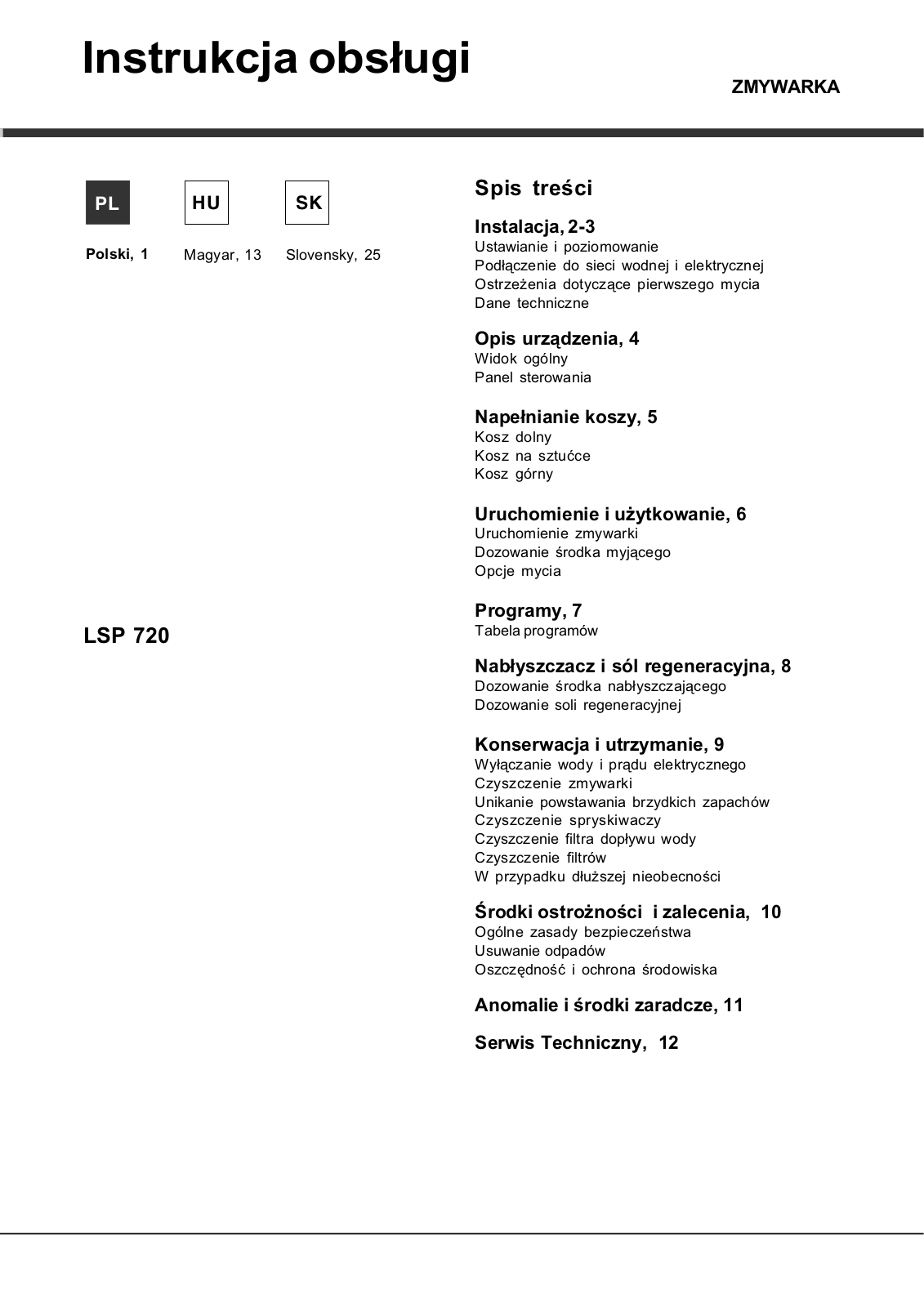 Hotpoint Ariston LSP 720A B User Manual