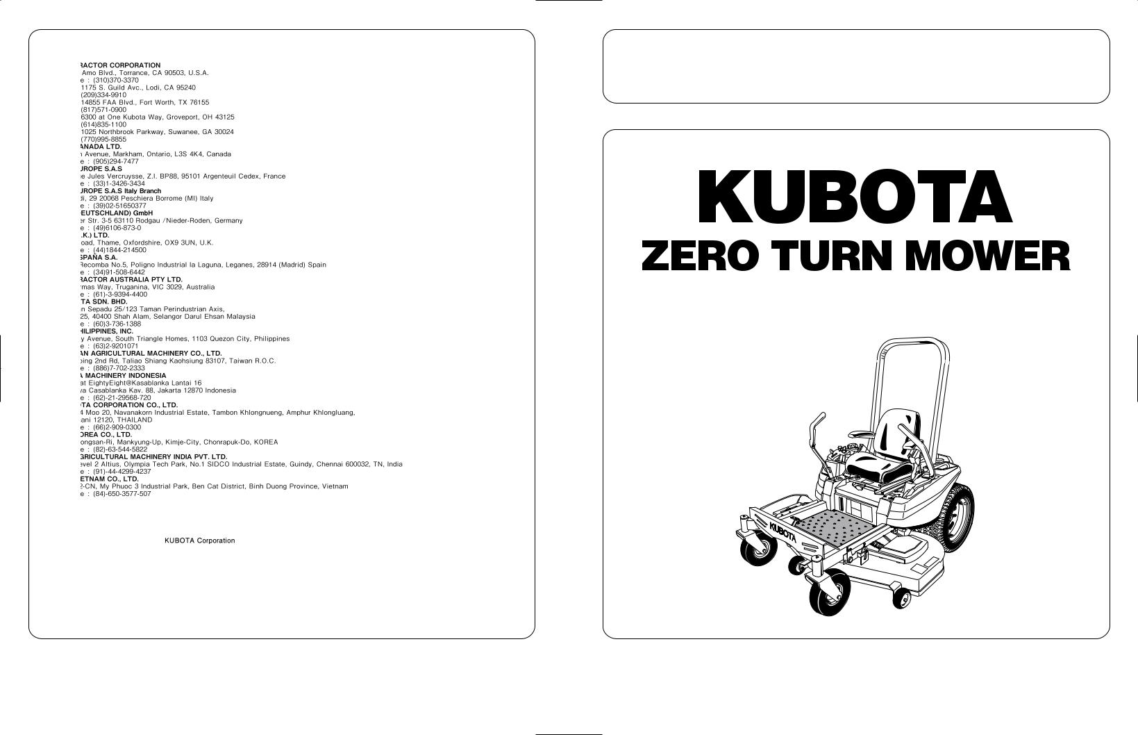 Kubota Z122E, Z121S, Z125E, Z125S Operators Manual