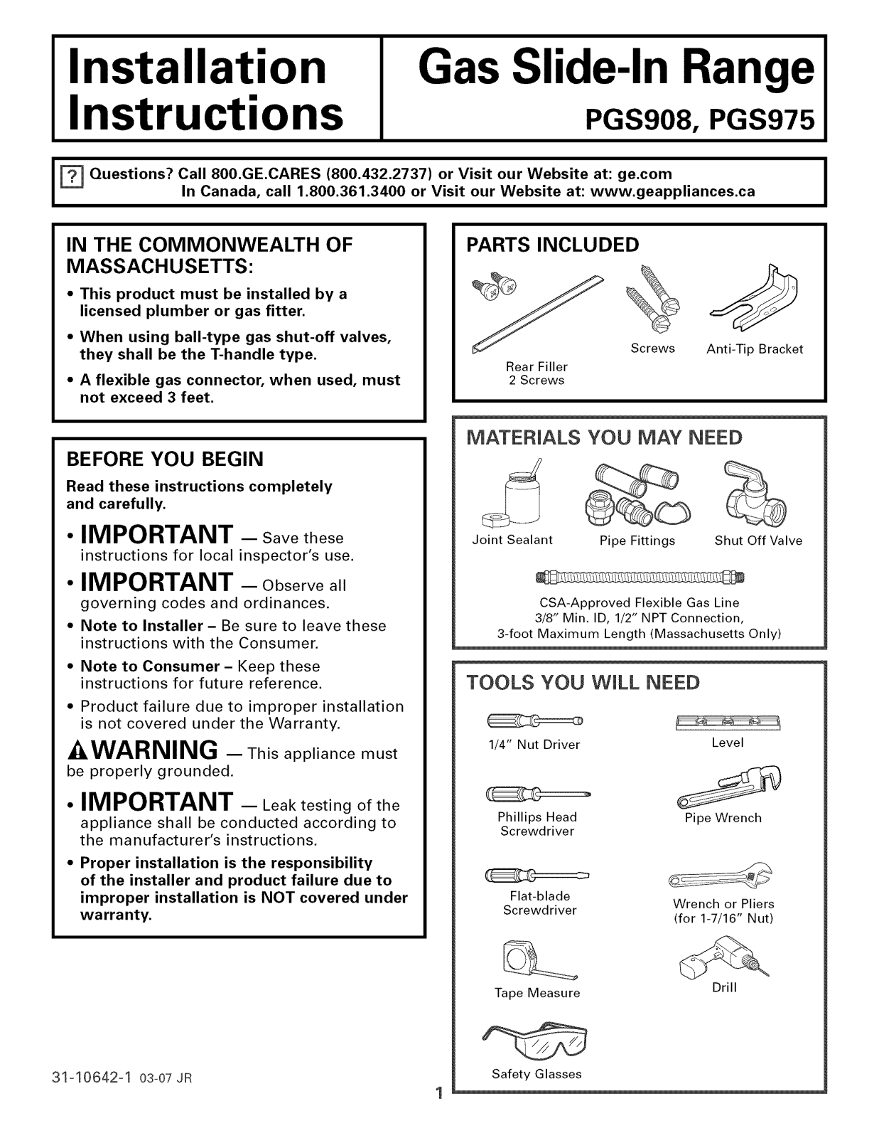 GE PGS908BEM1BB, PGS908BEM2BB, PGS908BEM3BB, PGS908CEM1CC, PGS908CEM2CC Installation Guide - ManualMachine.com