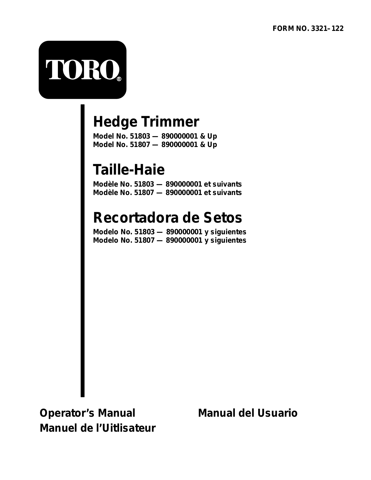 Toro 51803, 51807 Operator's Manual