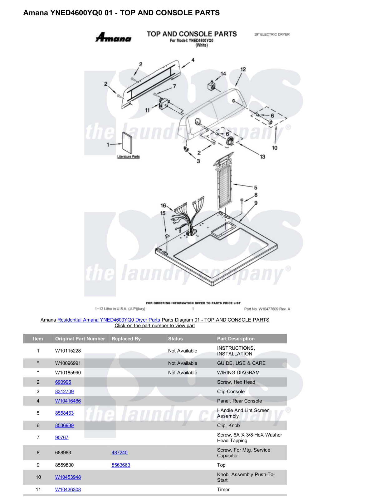 Amana YNED4600YQ0 Parts Diagram