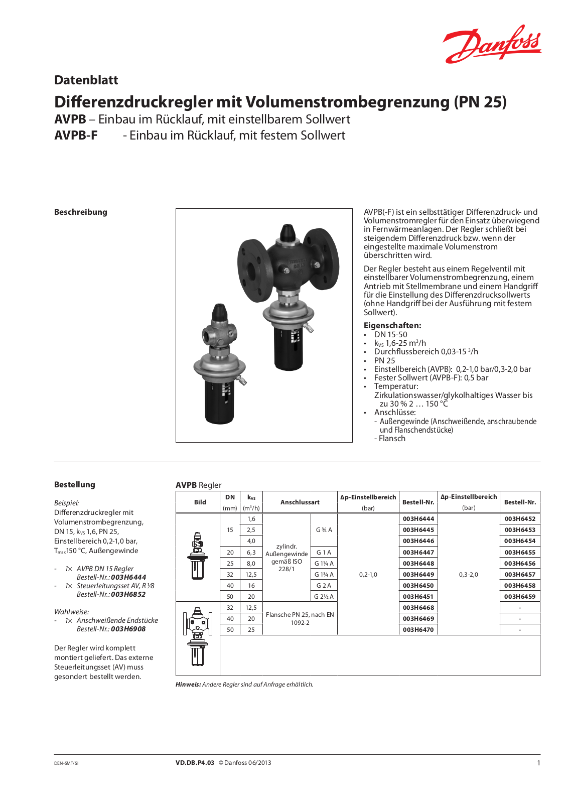 Danfoss AVPB, AVPB-F Data sheet