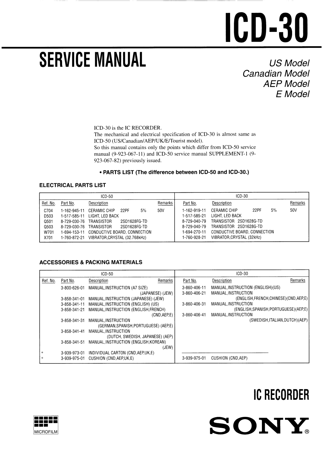 Sony ICD-30 Service Manual