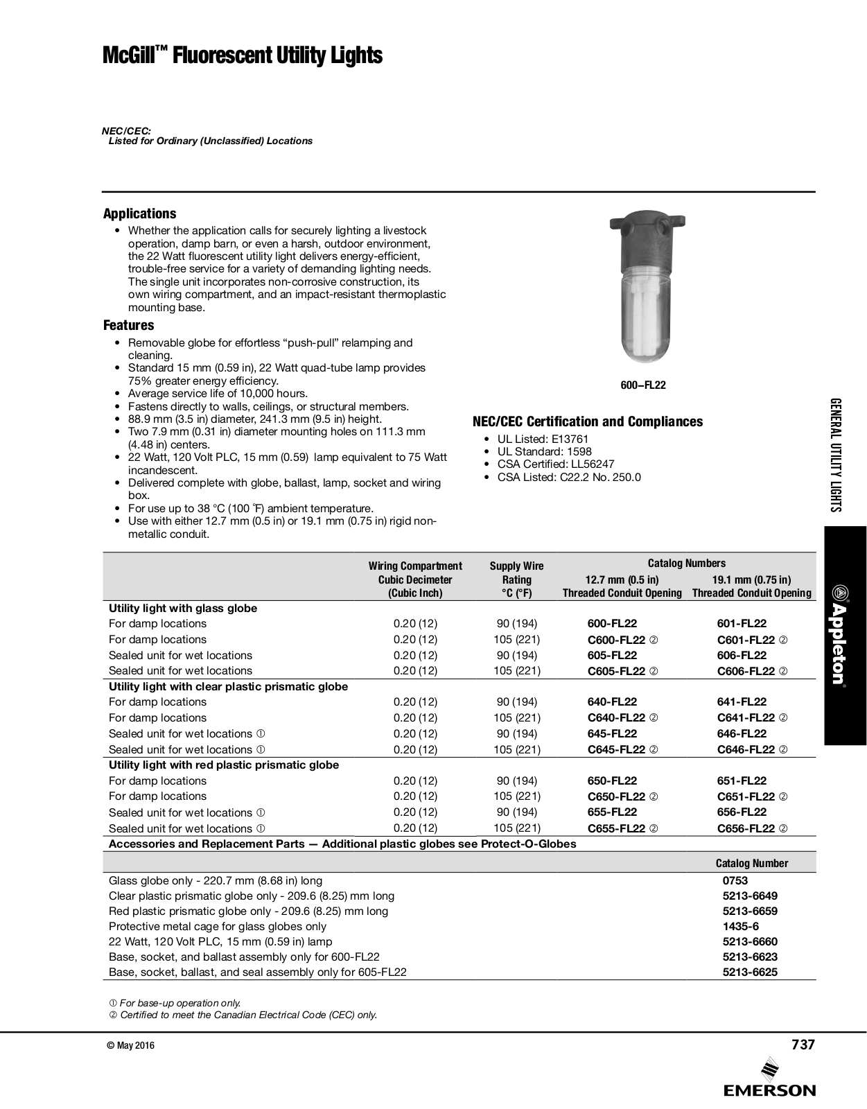 Appleton Fluorescent Utility Lights Catalog Page