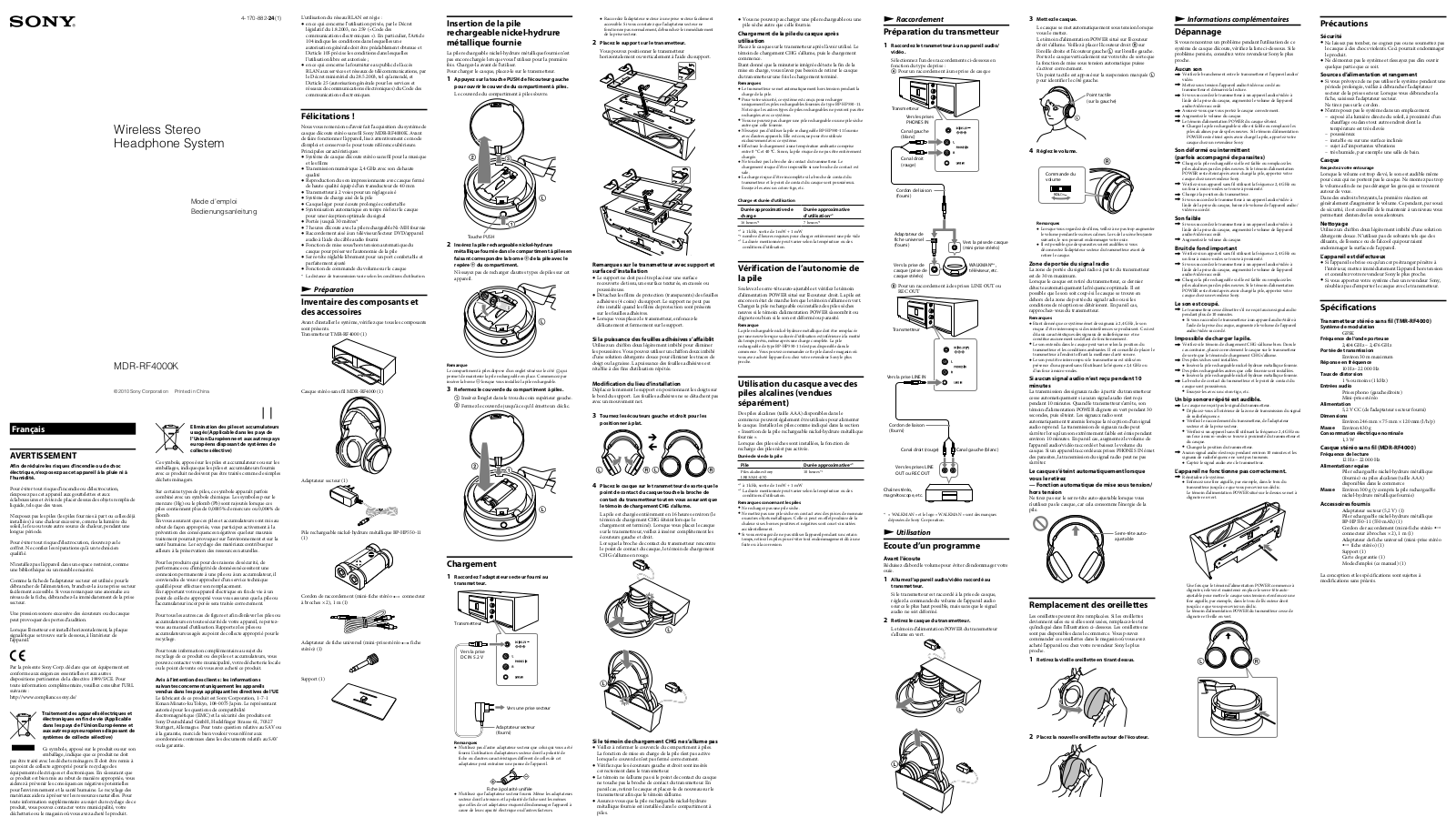 SONY MDR-RF4000K User Manual