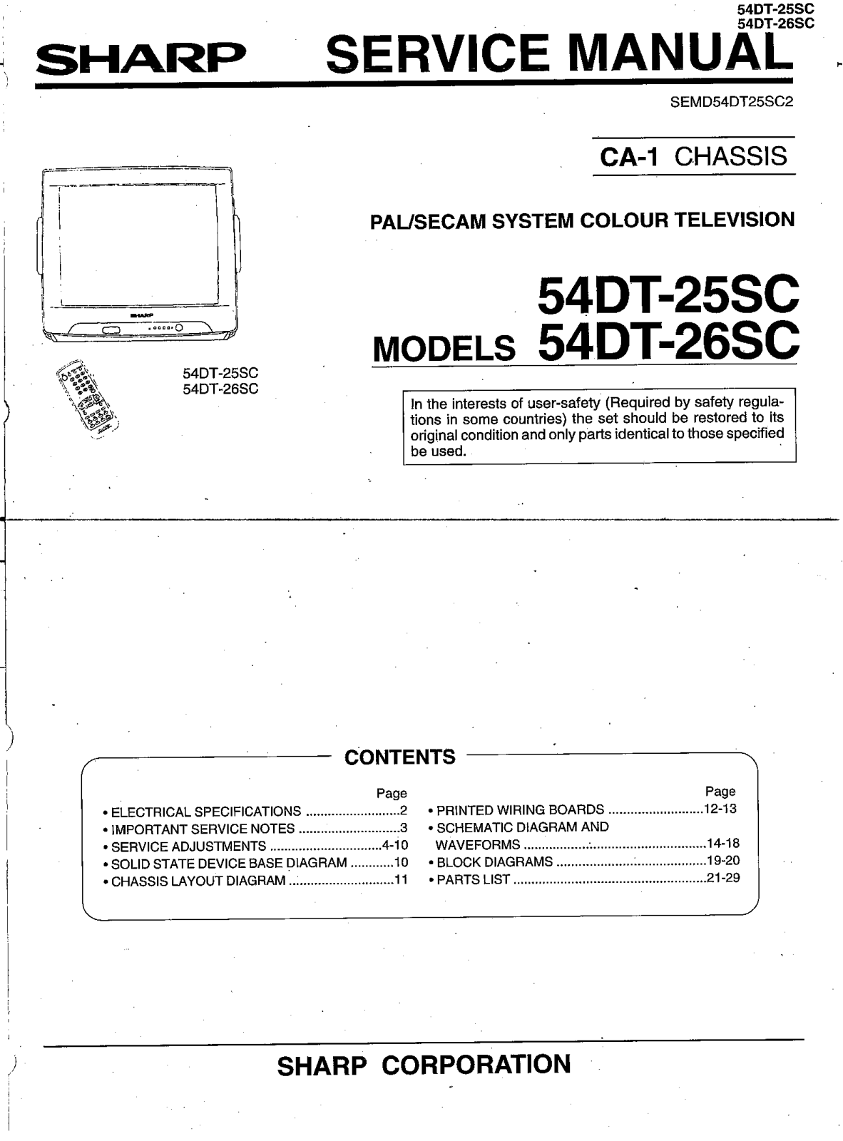 Sharp 54DT-26SC, 54DT-25SC User Manual