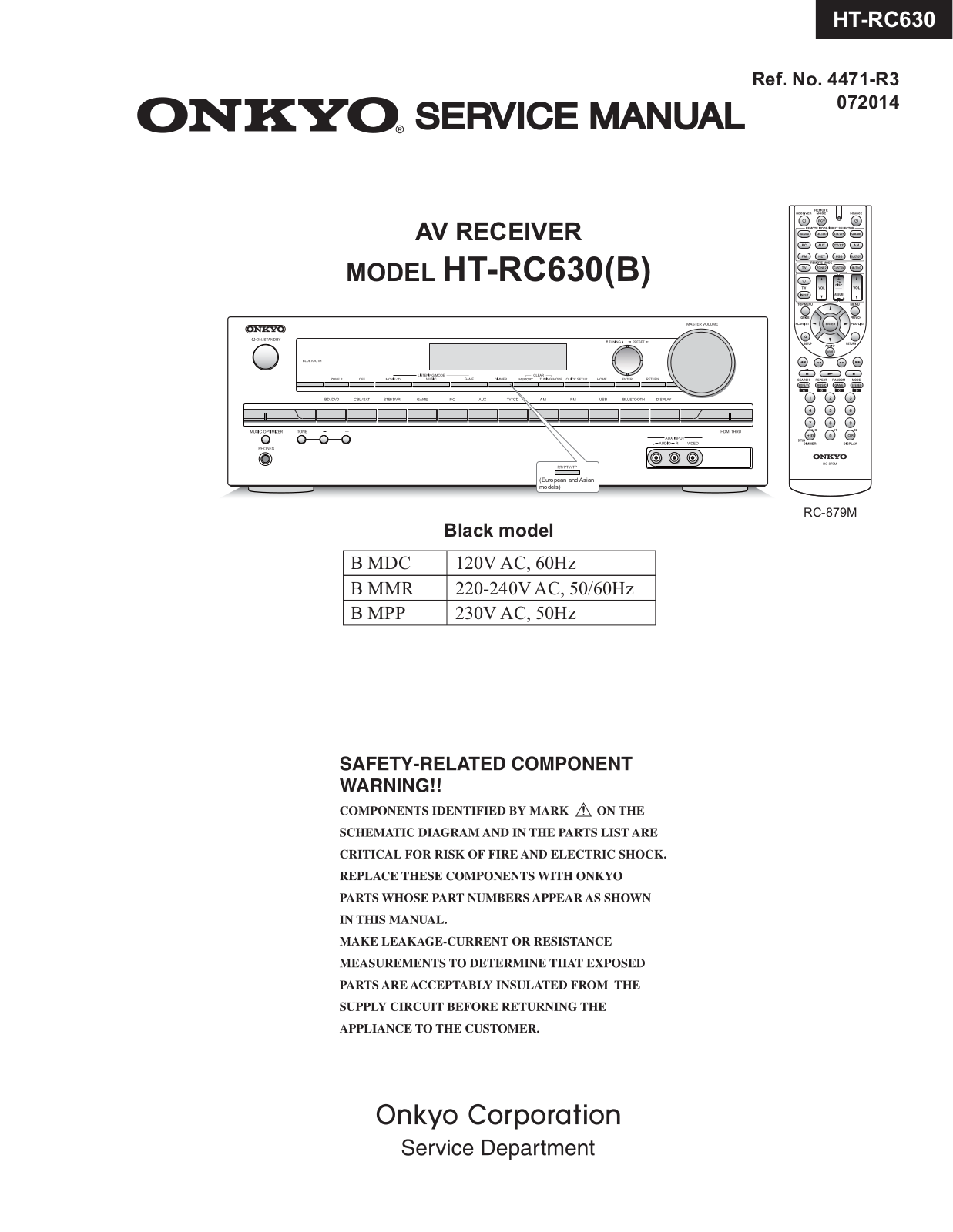 Onkyo HT-RC630, HT-RC630B Service Manual