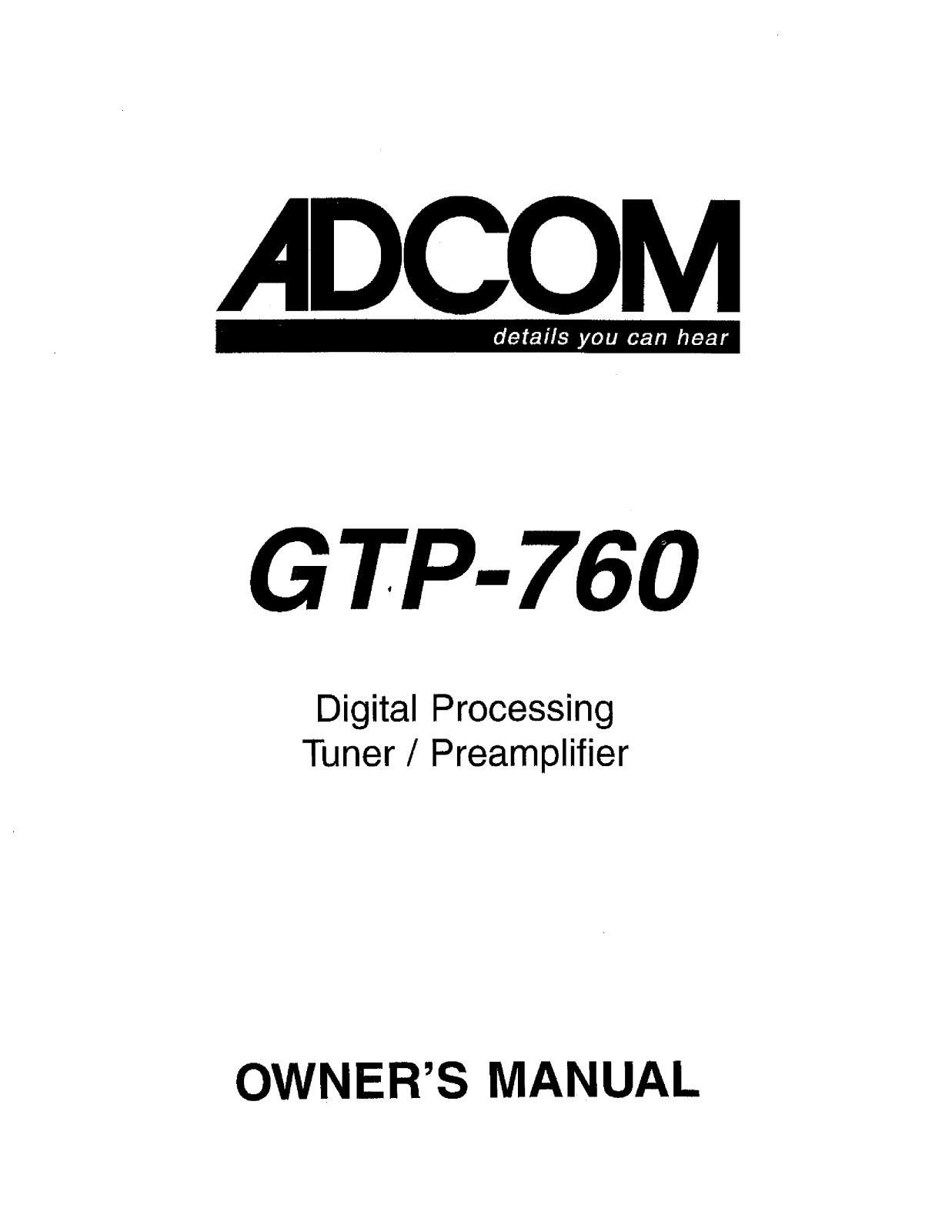 Adcom GTP-760 Owners manual