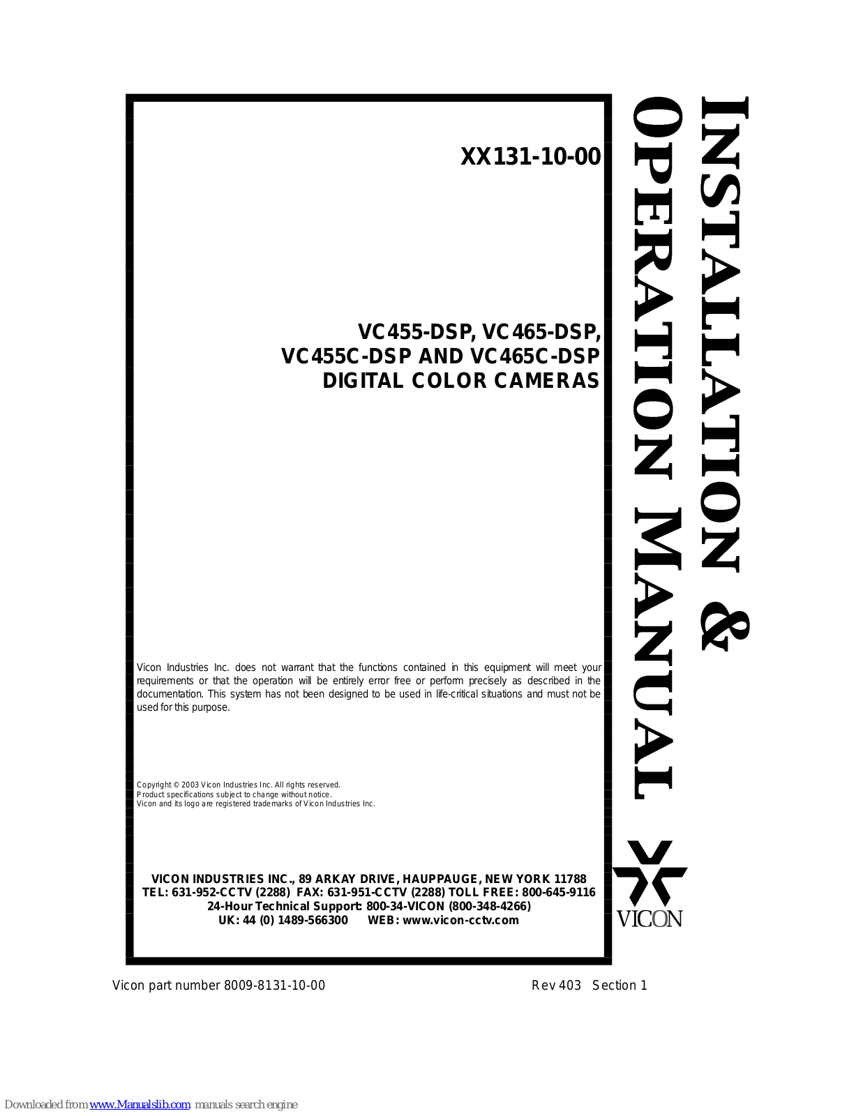 Vicon VC455-DSP, VC465-DSP, VC455C-DSP, VC465C-DSP, VC355-DSP Installation & Operation Manual - ManualMachine.com