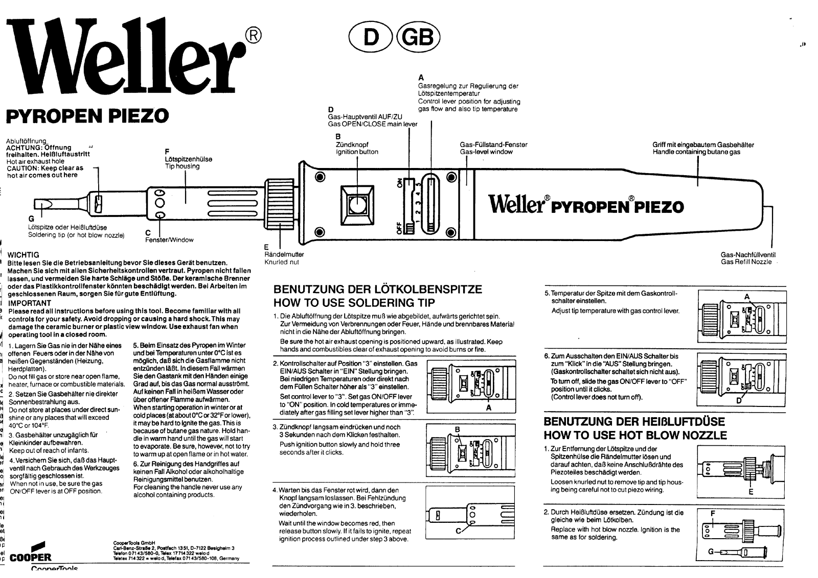 Weller Pyropen Piezo operation manual