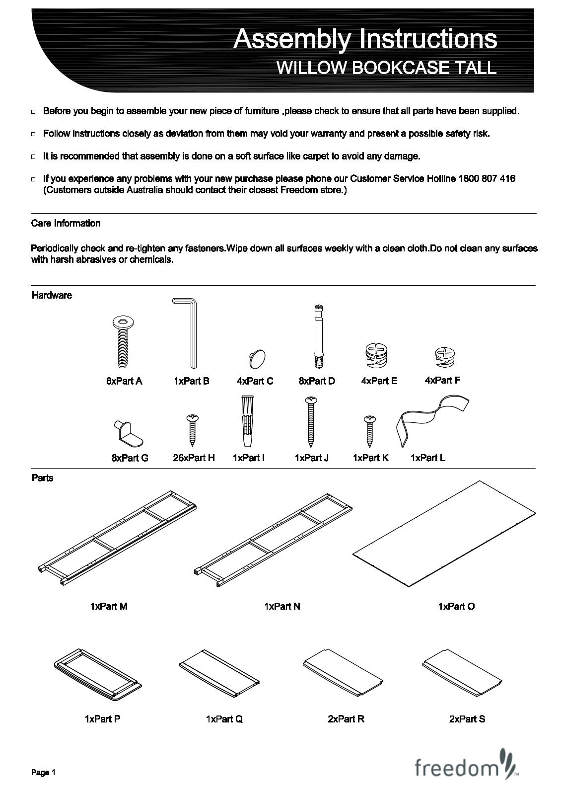 Freedom Willow Bookcase Tall Assembly Instruction