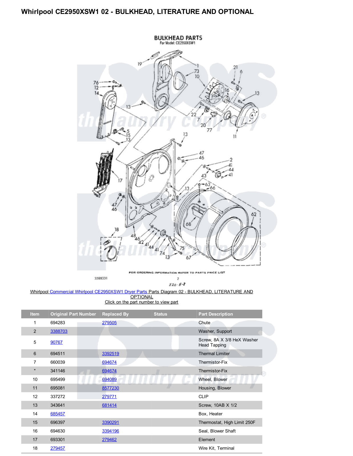 Whirlpool CE2950XSW1 Parts Diagram