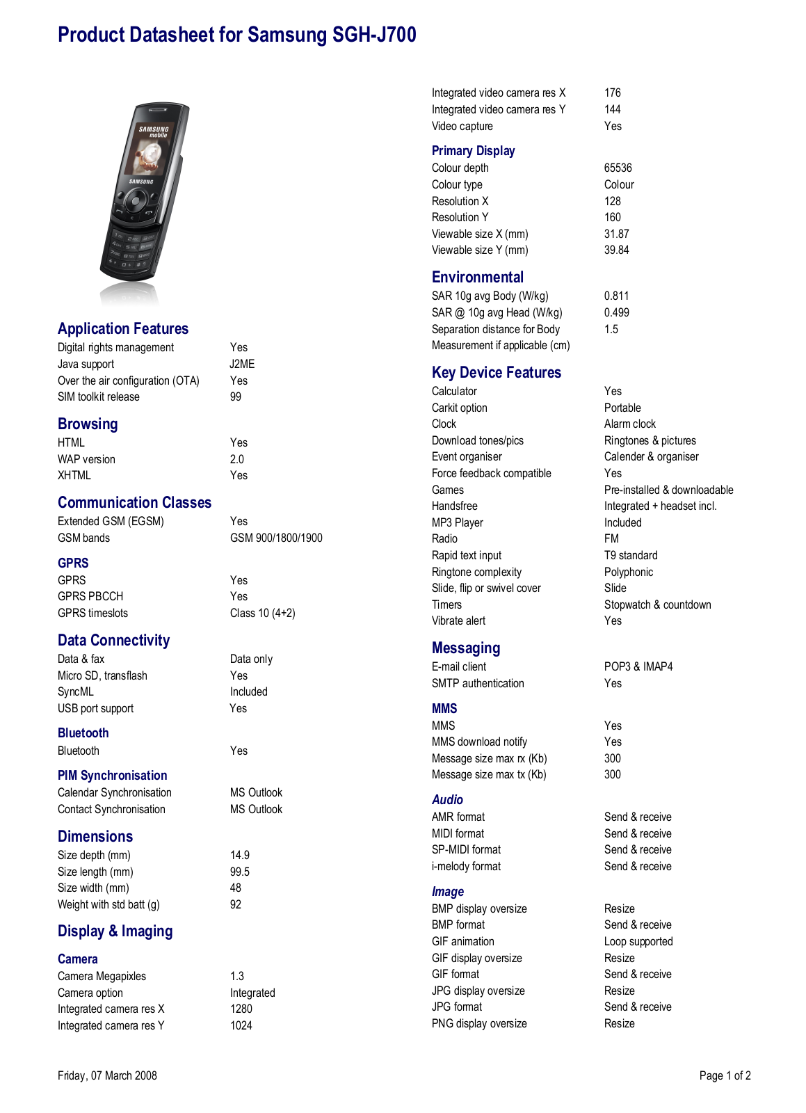 Samsung SGH-J700 User Manual