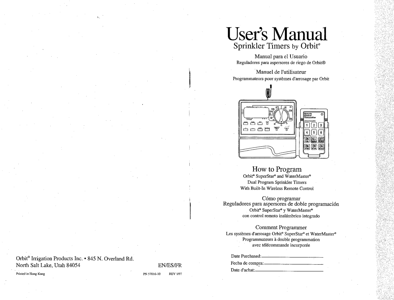 Orbit Irrigation Product 57586A, 57592A, 57016A User Manual