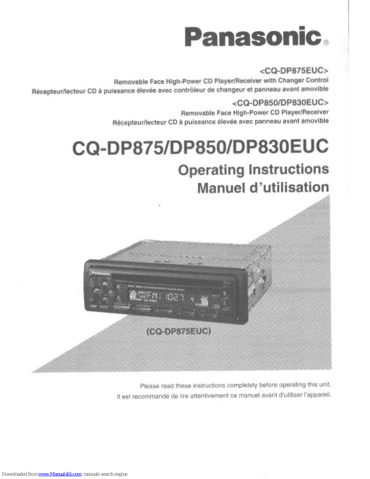 Panasonic CQ-DP830EUC, CQ-DP850EUC, CQ-DP875EUC User Manual - ManualMachine.com