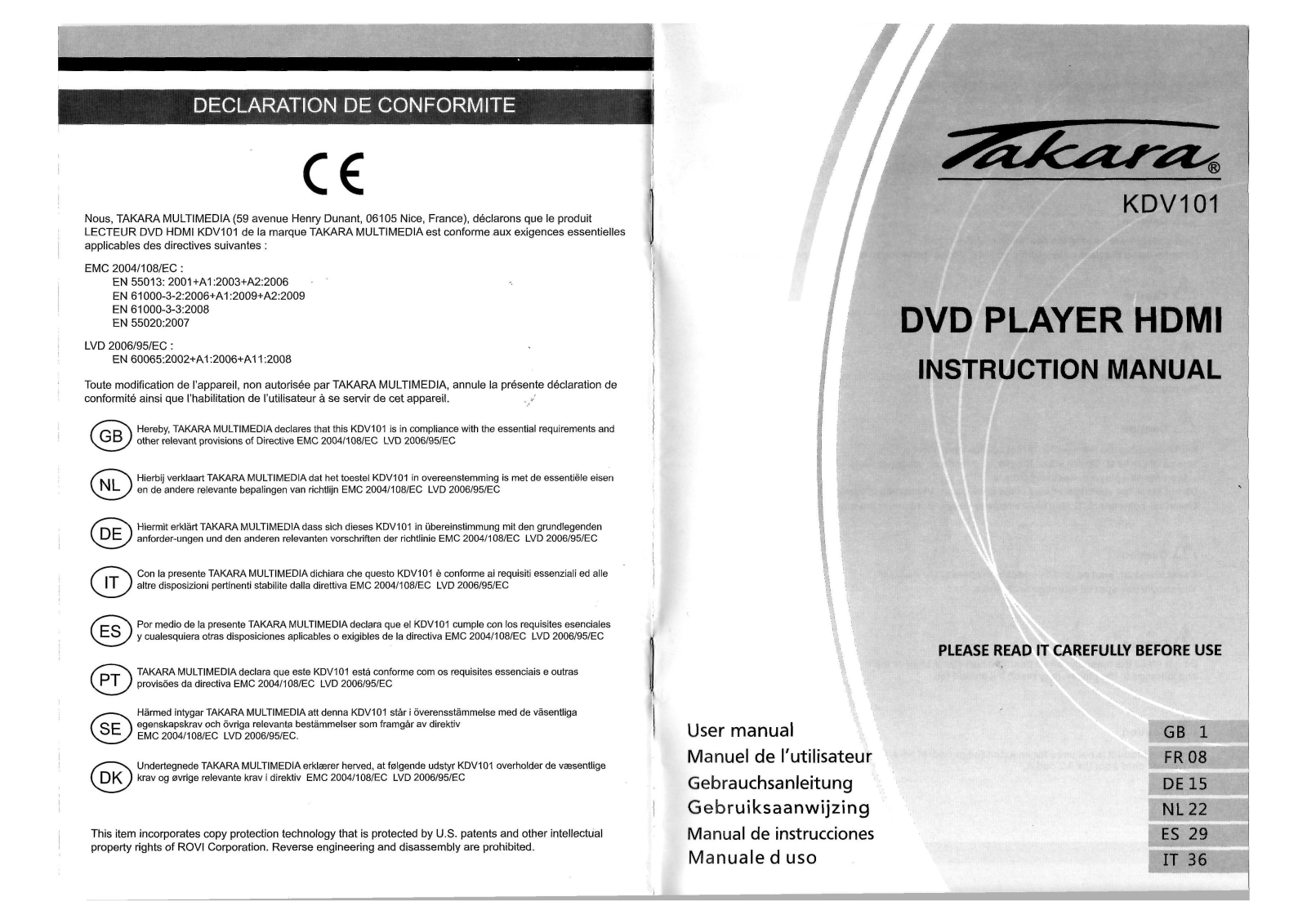 TAKARA KDV101B User Manual