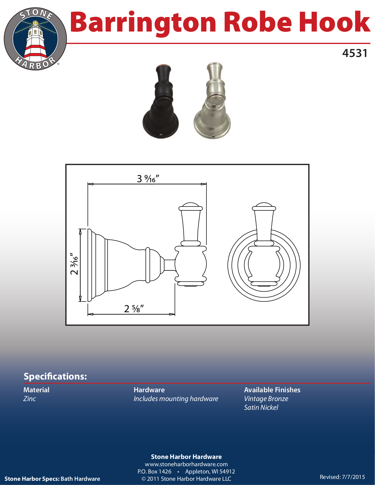 Stone Harbor Hardware STHH1104 Specifications - ManualMachine.com
