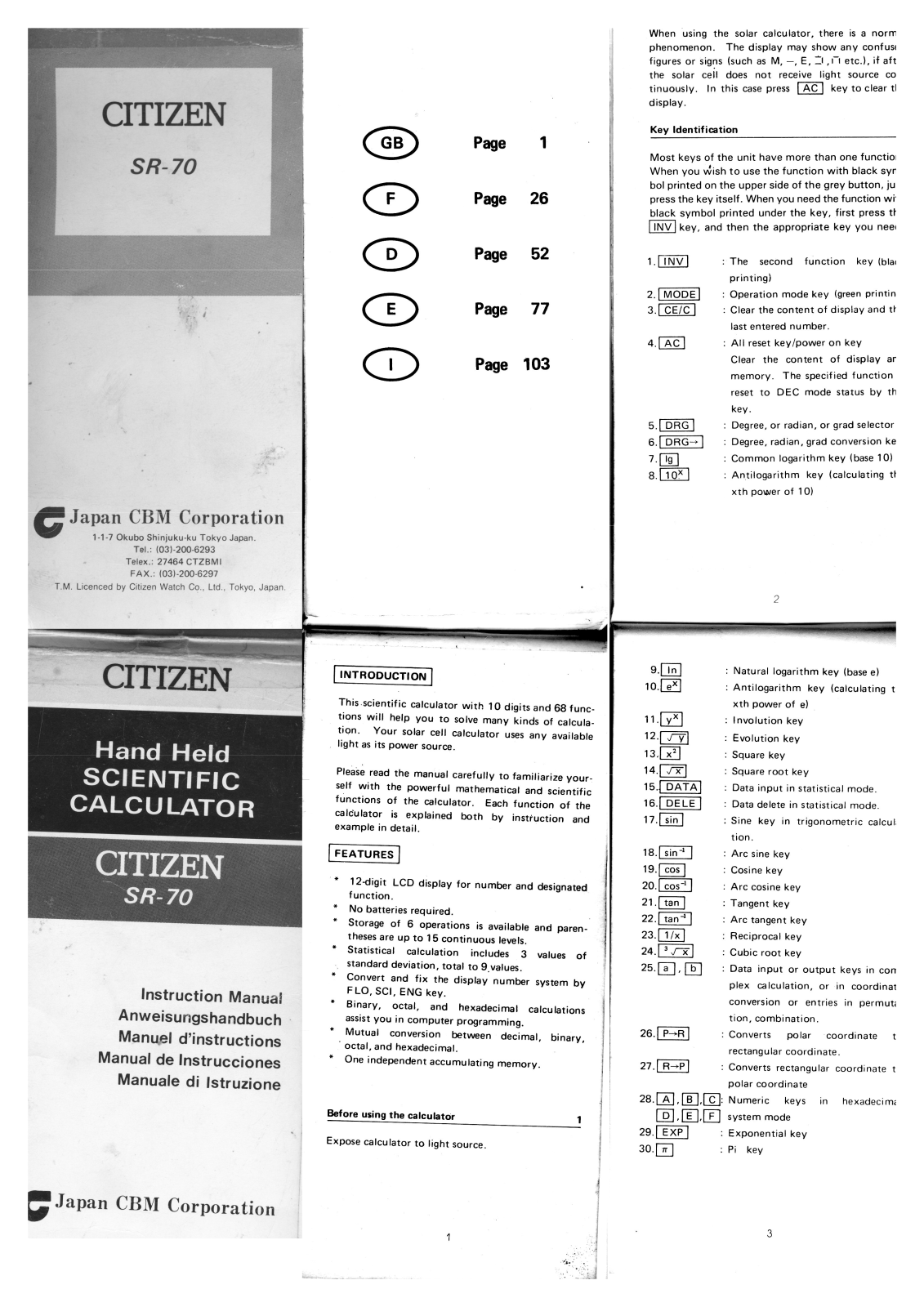 Citizen SR-70 Manual