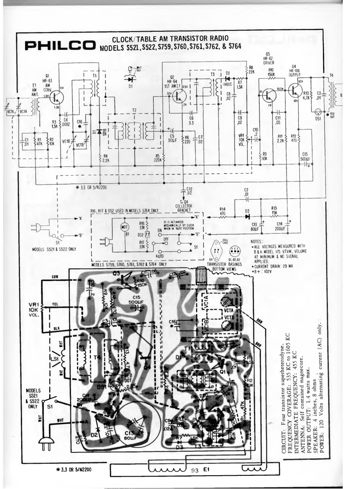 Philco S521, S522, S759, S760, S761 Schematic