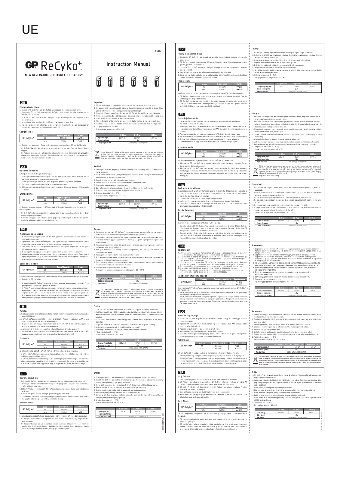 Gp batteries AR02 User Manual