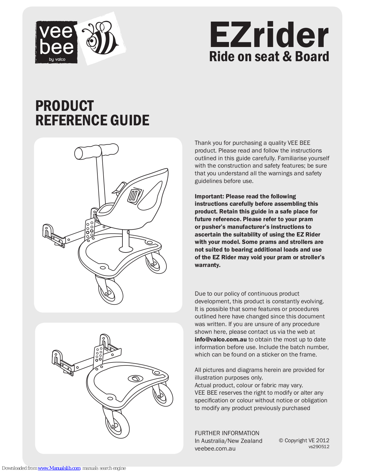 Valco baby EZ Rider Product Reference Manual