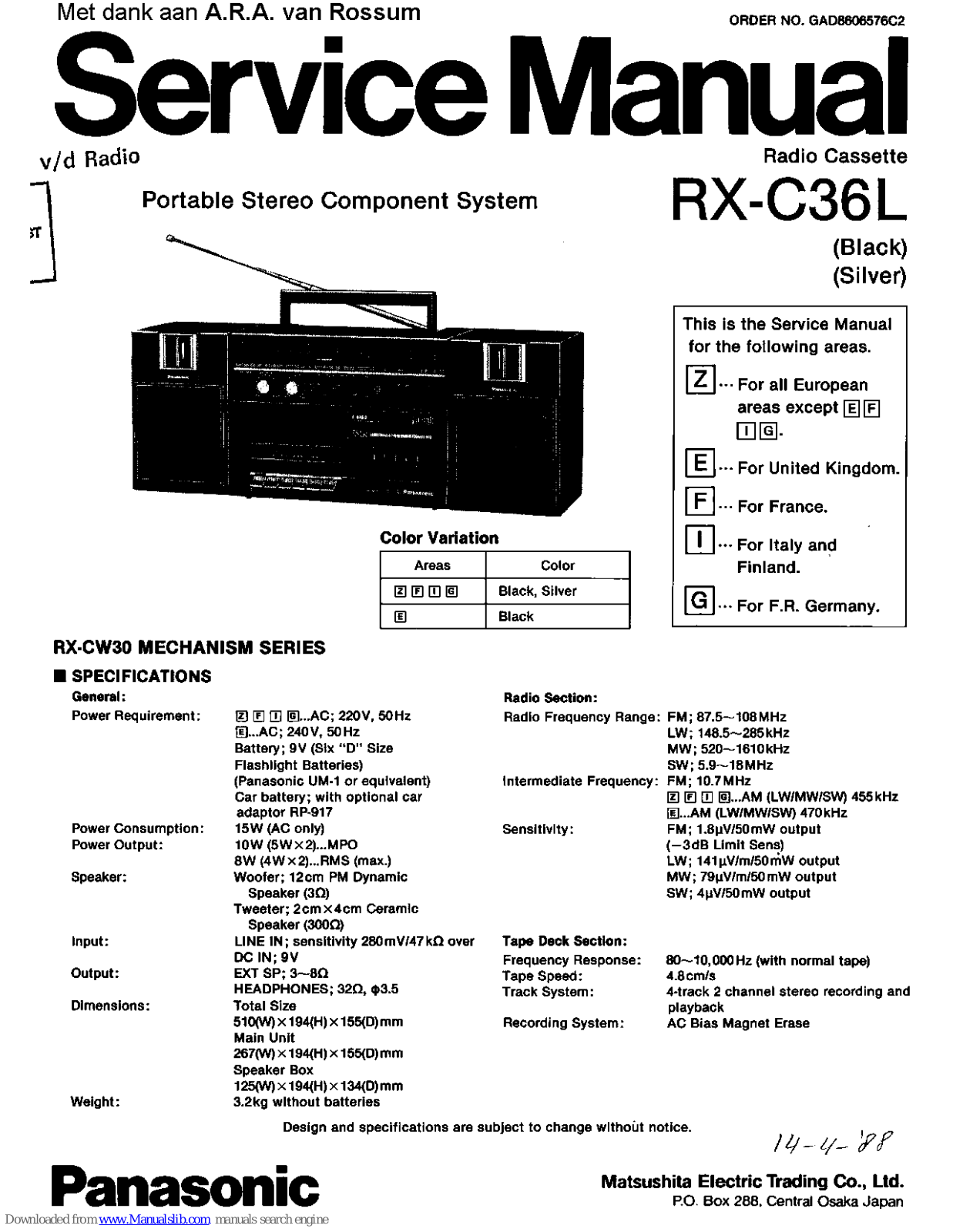 Panasonic RX-C36L Service Manual