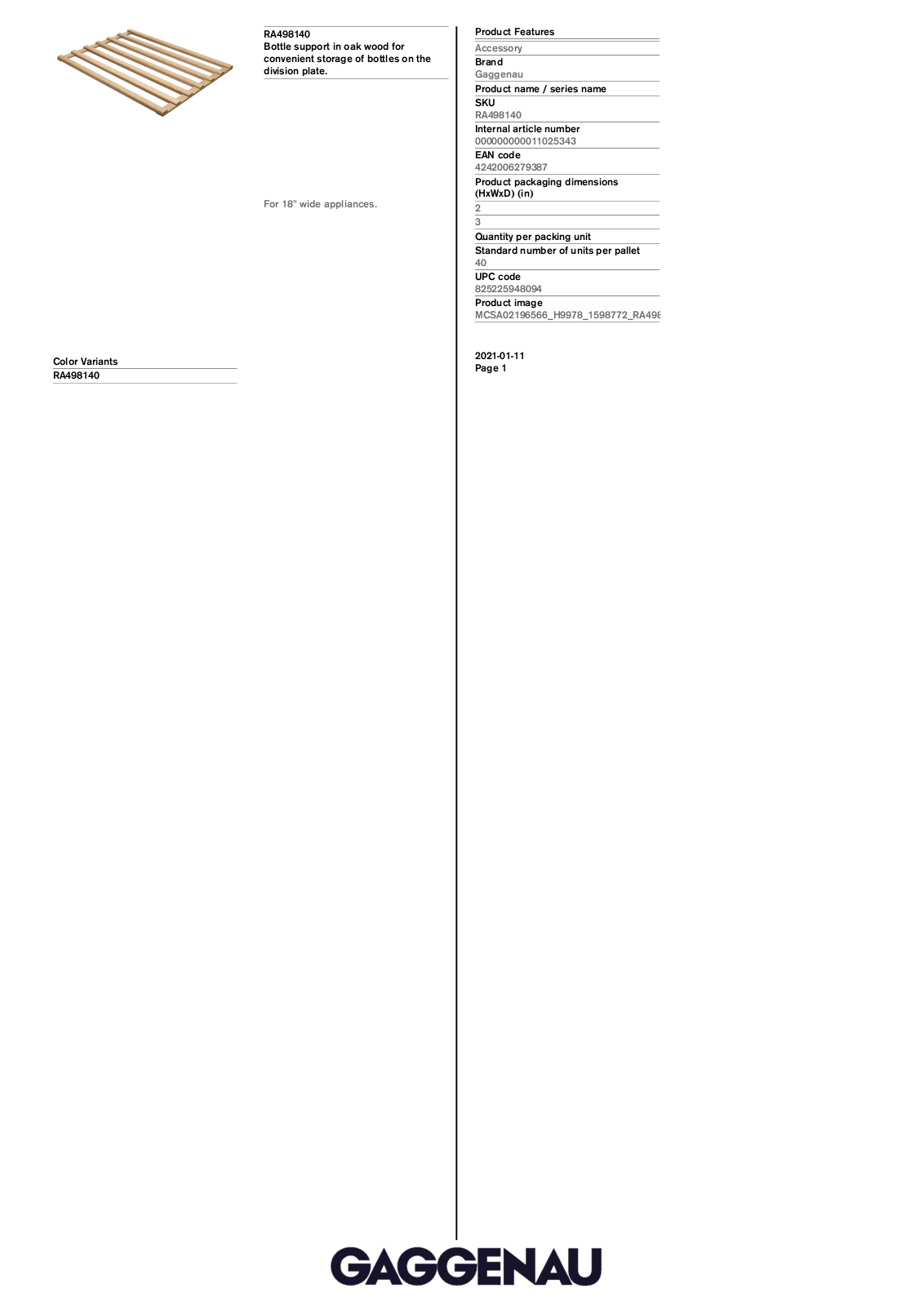 Gaggenau RA498140 Specification Sheet