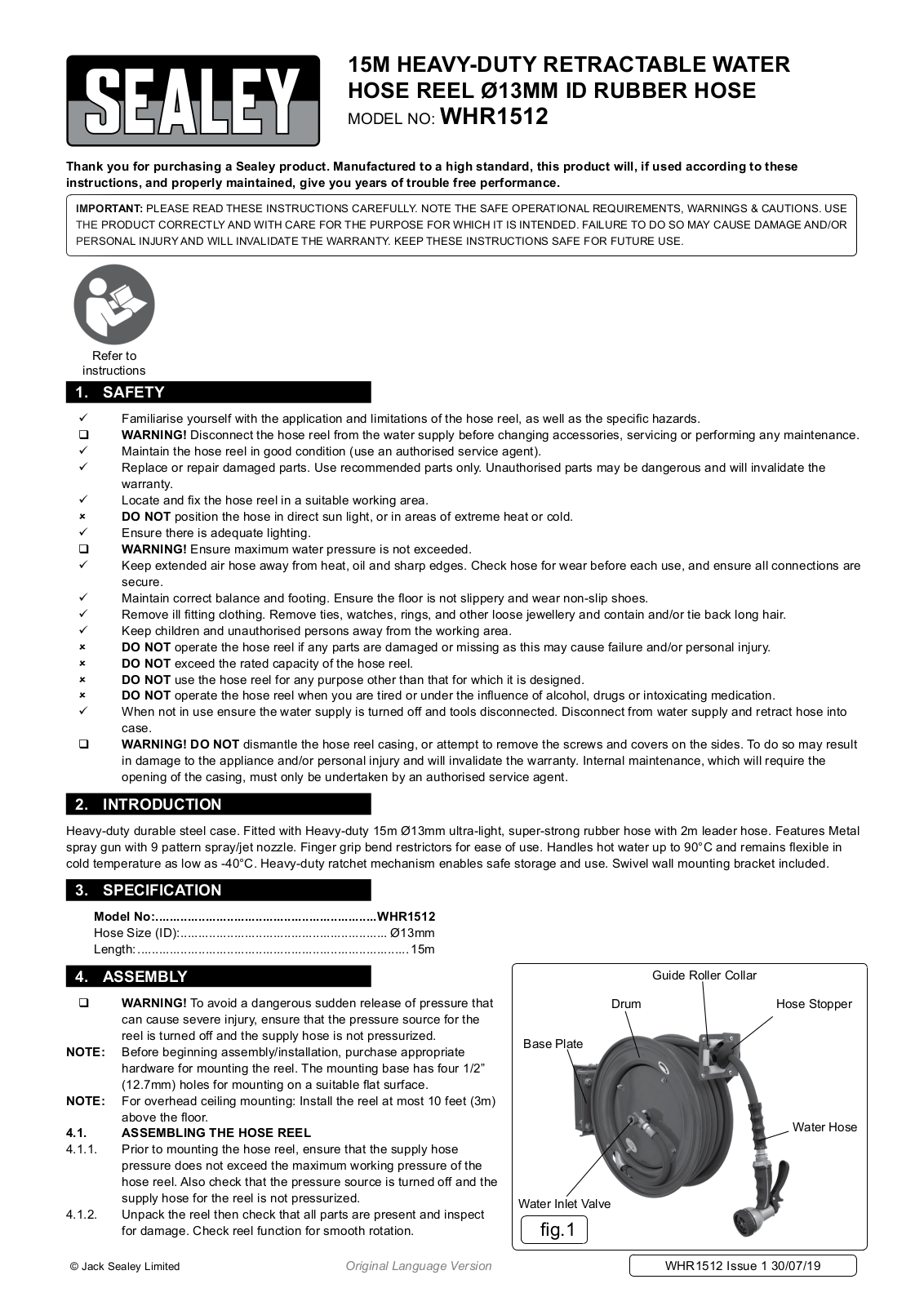 Sealey WHR1512 User Manual