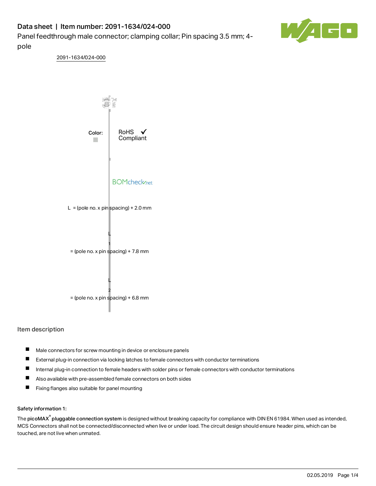 Wago 2091-1634/024-000 Data Sheet