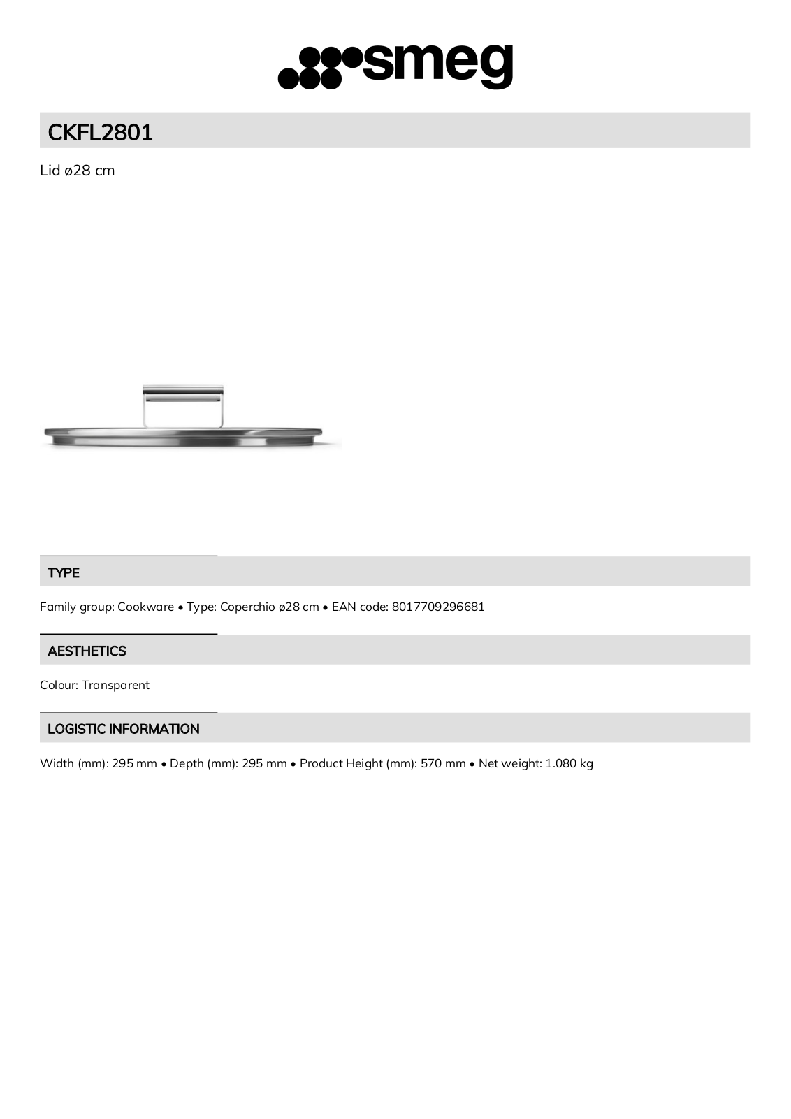 Smeg CKFL2801 Technical sheet