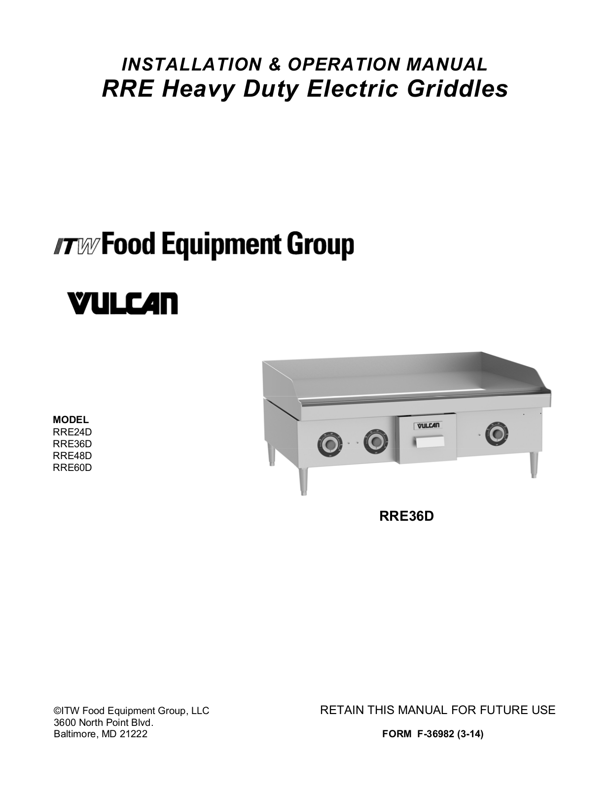 Vulcan-Hart RRE24D User Manual