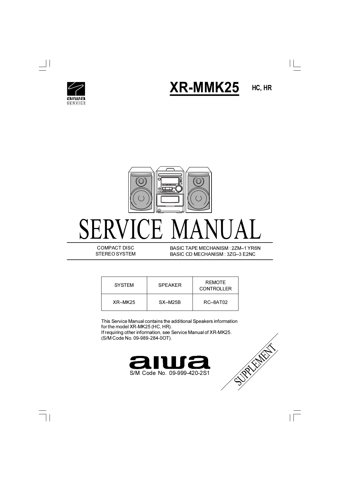 Aiwa XR-MK25 Service Manual