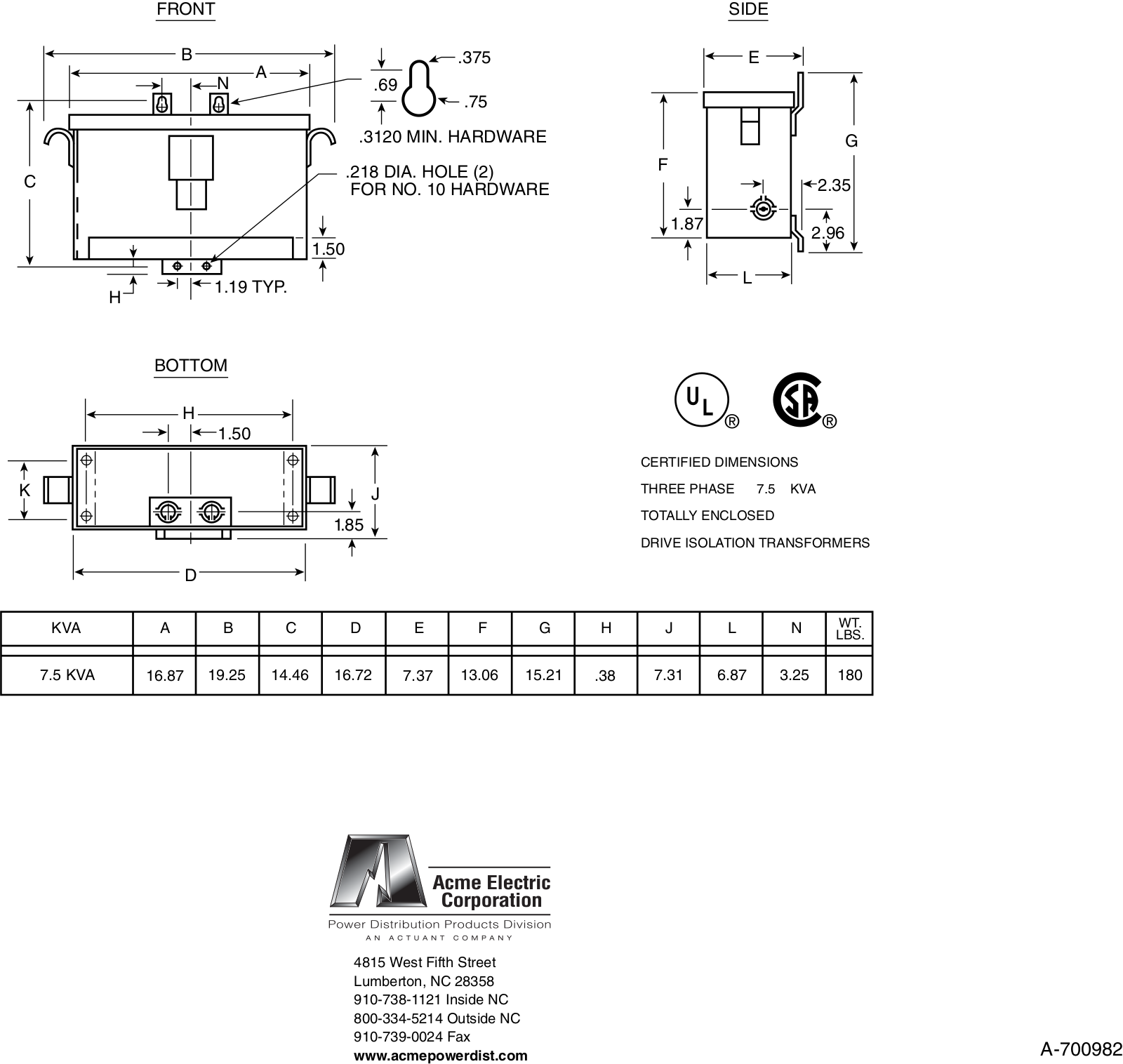 Acme Electric DTHA-7-2S Dimensional Sheet - ManualMachine.com