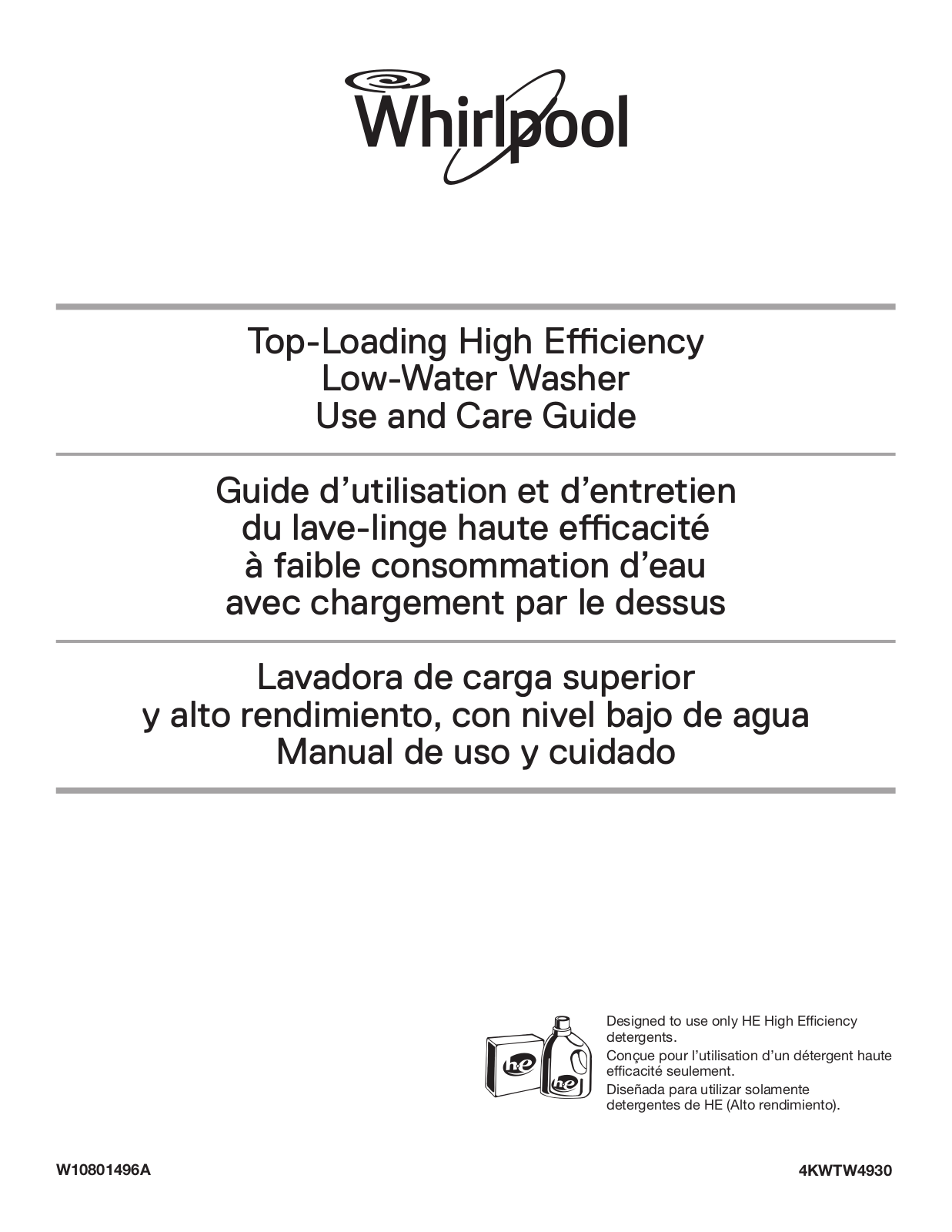 Whirlpool 4KWTW4930DQ Use & Care Guide