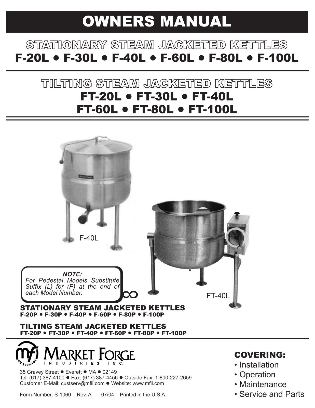 Market Forge F-20L, F-30L, F-40L, F-60L, F-80L Operation Manual