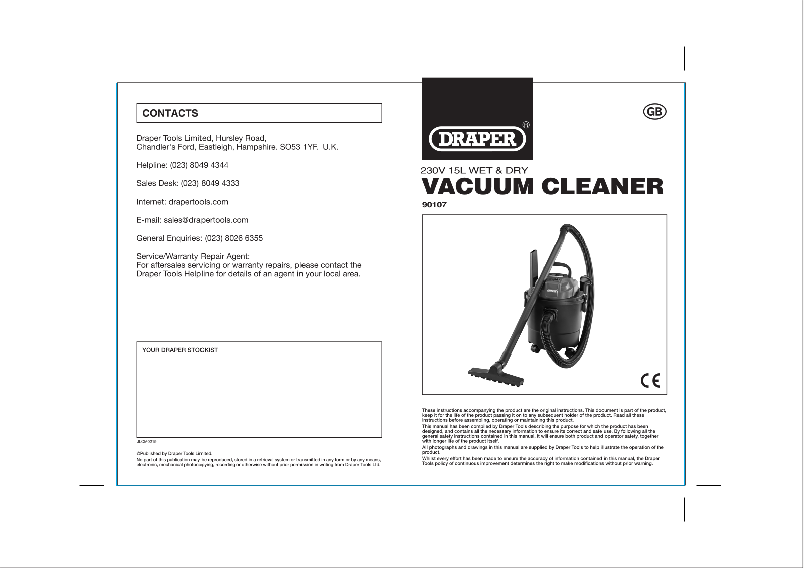 Draper Tools 90107 Instructions