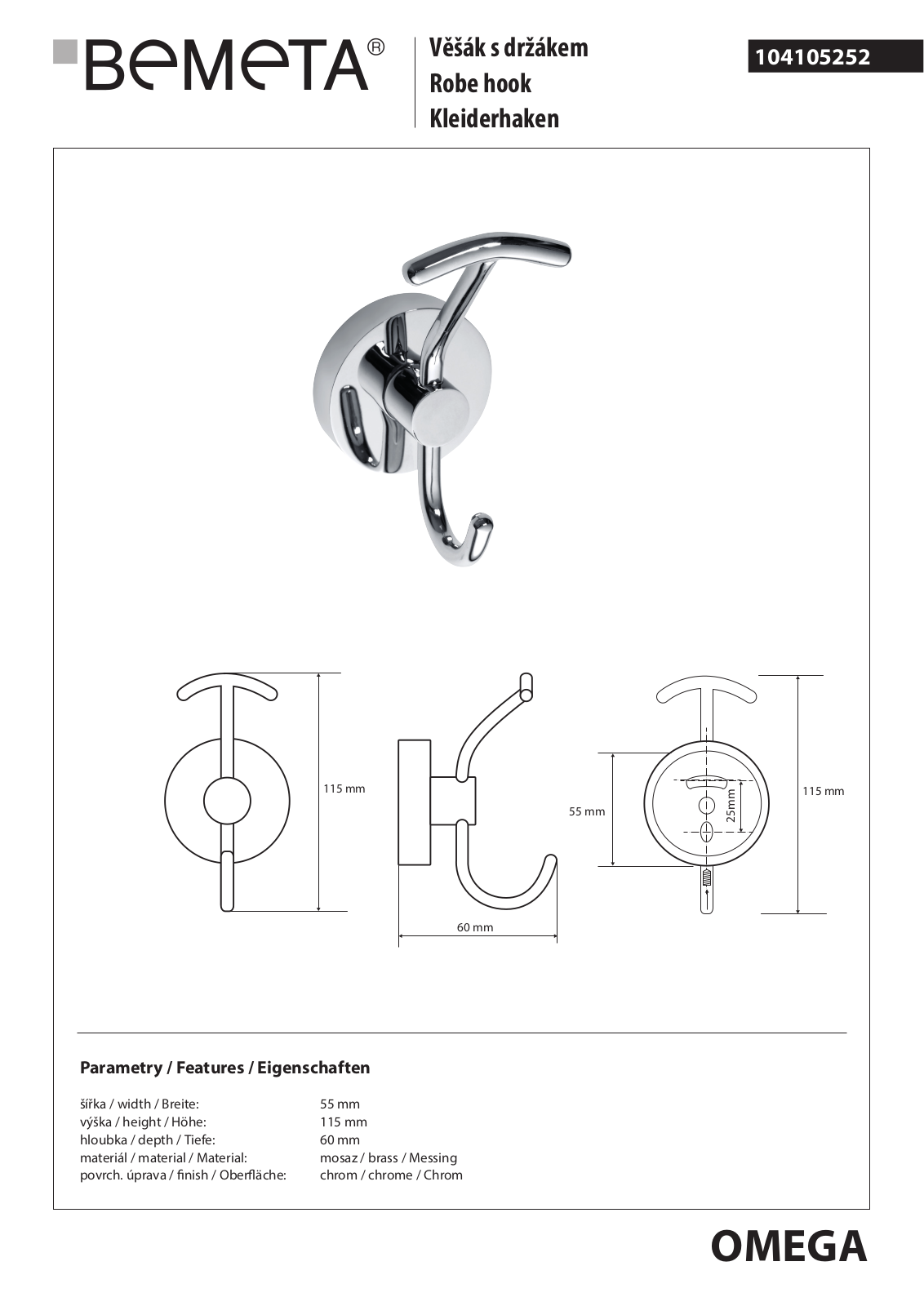 Bemeta Omega 104105252 User guide