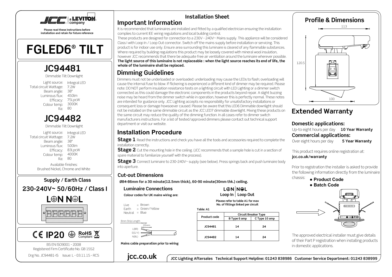 JCC JC94482, JC94481 Installation Instructions - ManualMachine.com
