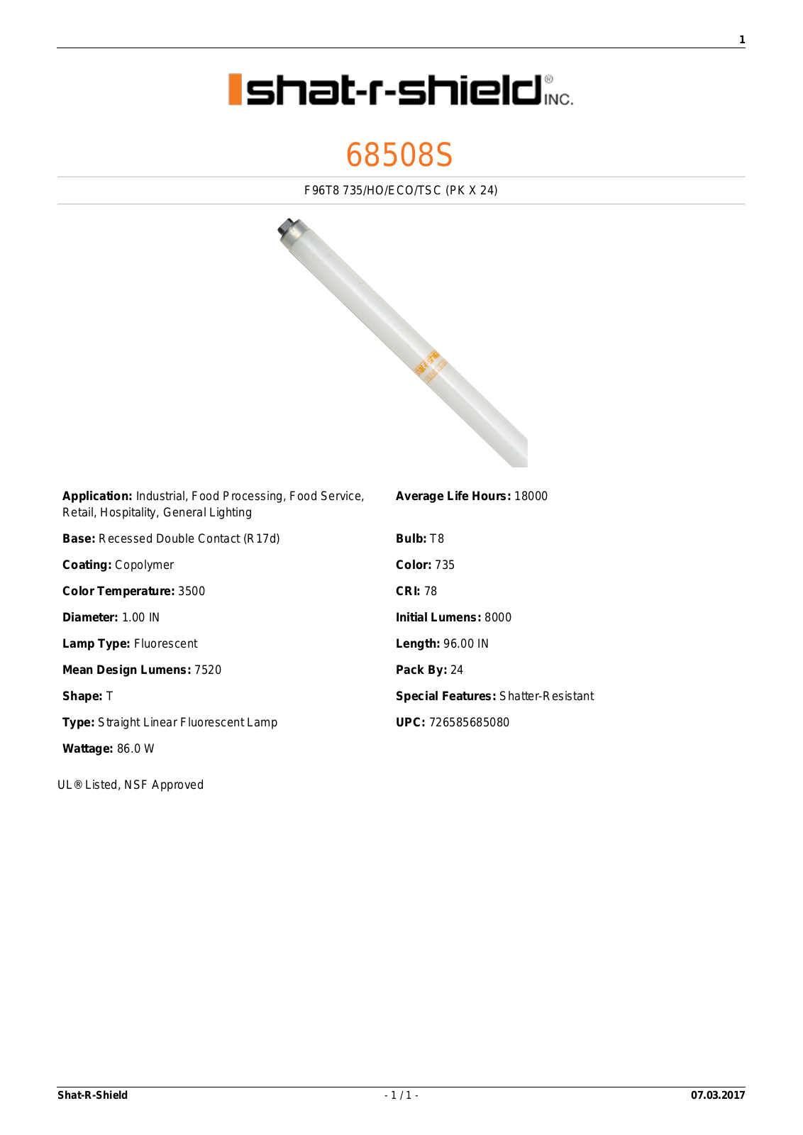 Shat-R-Shield 68508S Data sheet