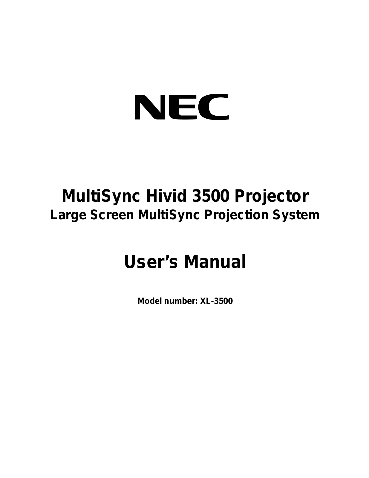 NEC XL-3500 User Manual