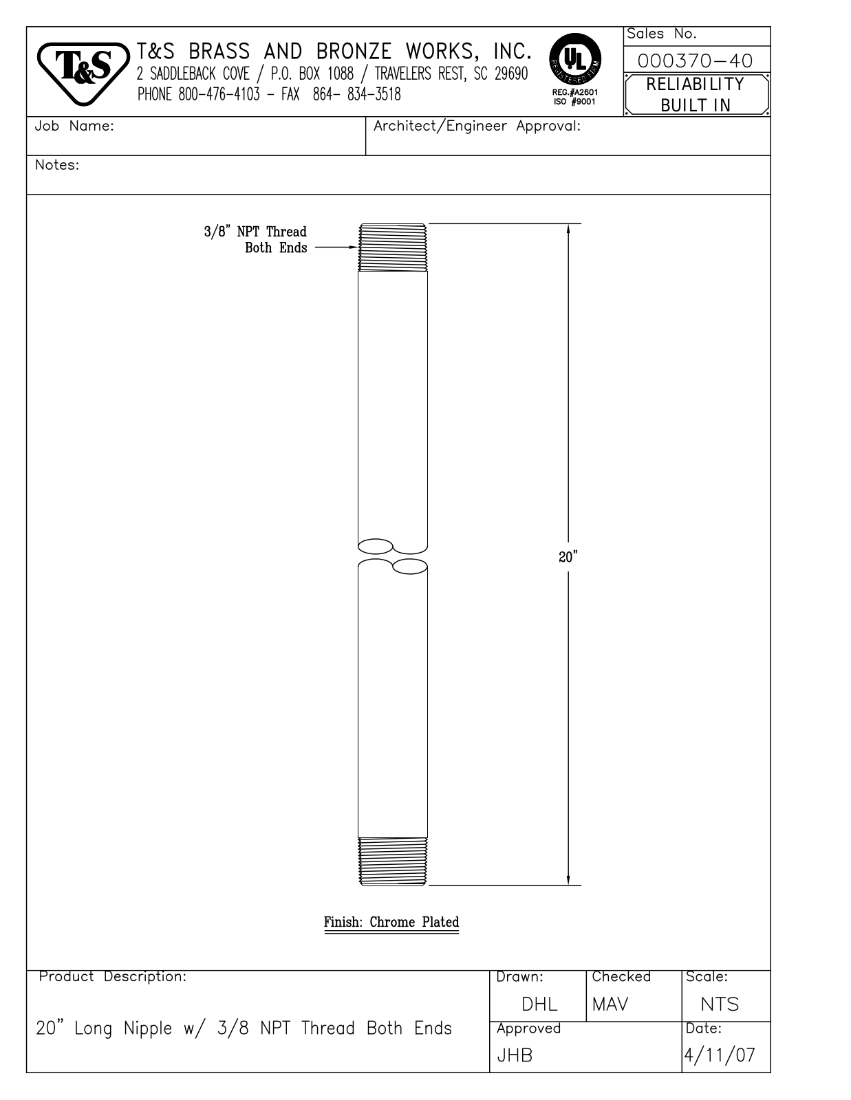 T&S Brass 000370-40 User Manual