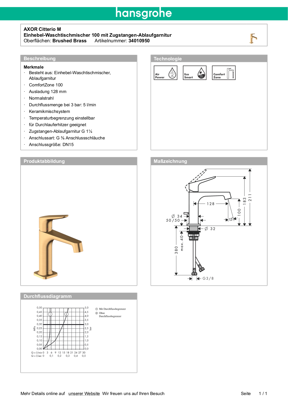 Hansgrohe AXOR 34010950 User Manual