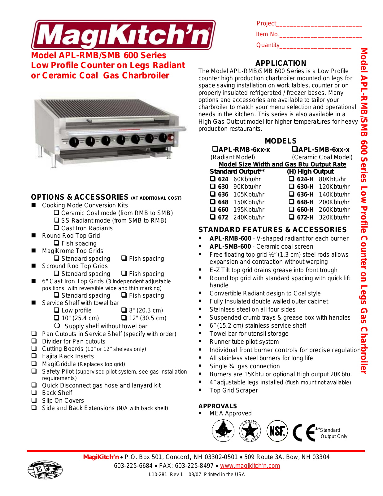 Magikitchn Apl-smb 600, Apl-rmb 600 Specification Data